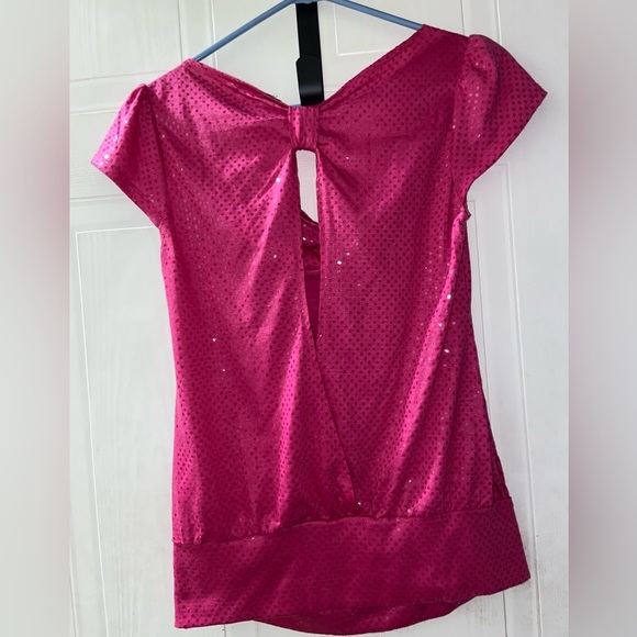 Express Pink Sequin Open Back Blouse Size Small - Picture 2 of 3